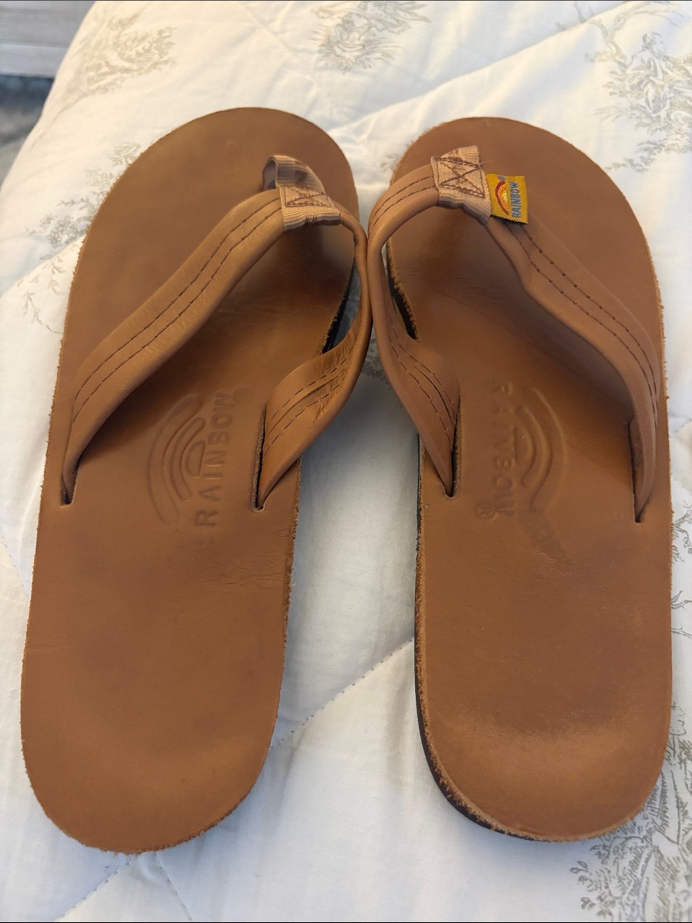 Rainbow Women’s Brown Leather Flip Flops with Contoured Footbed